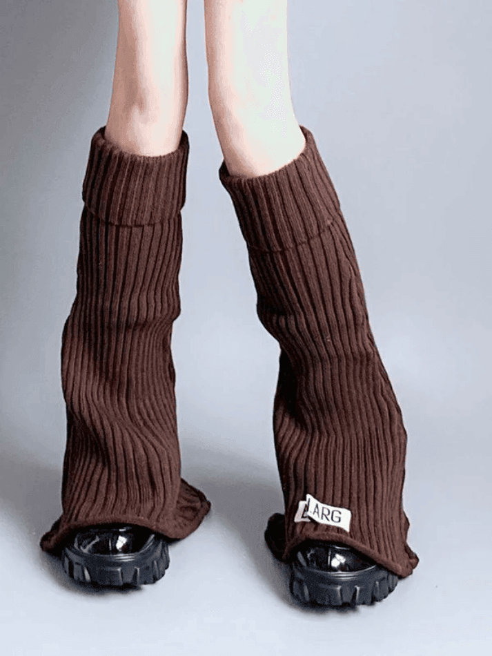 Logo Patch Ankle Flare Ribbed Knit Leg Warmer - AnotherChill