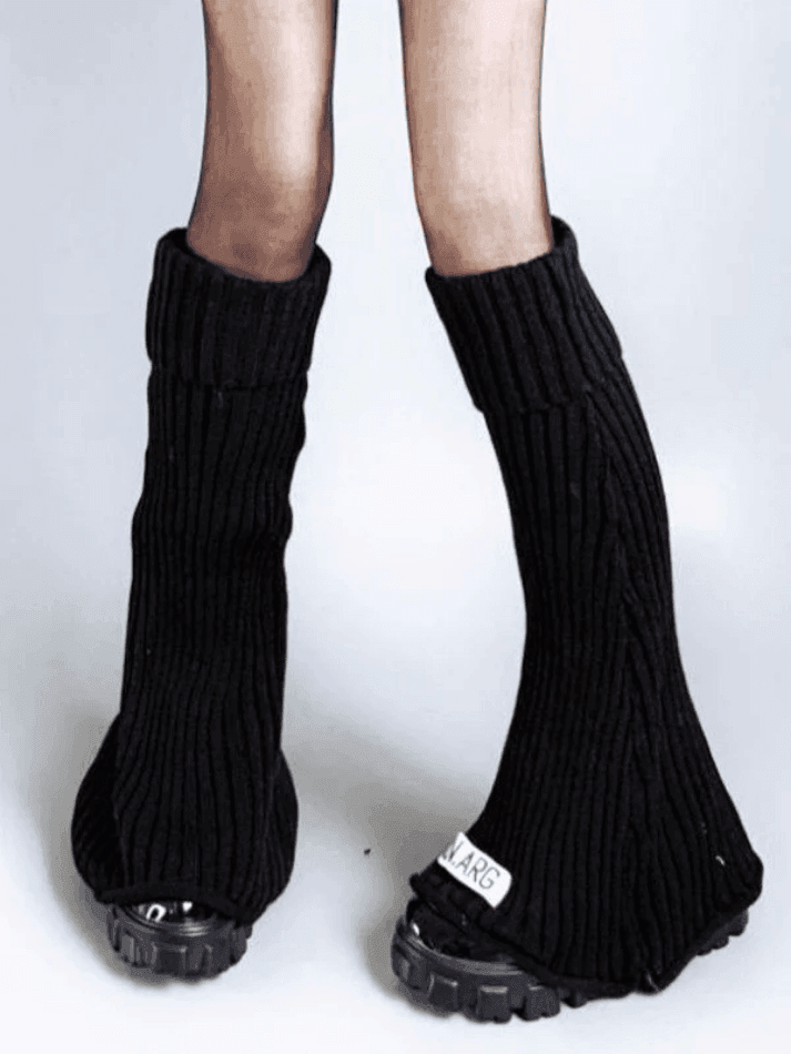 Logo Patch Ankle Flare Ribbed Knit Leg Warmer - AnotherChill