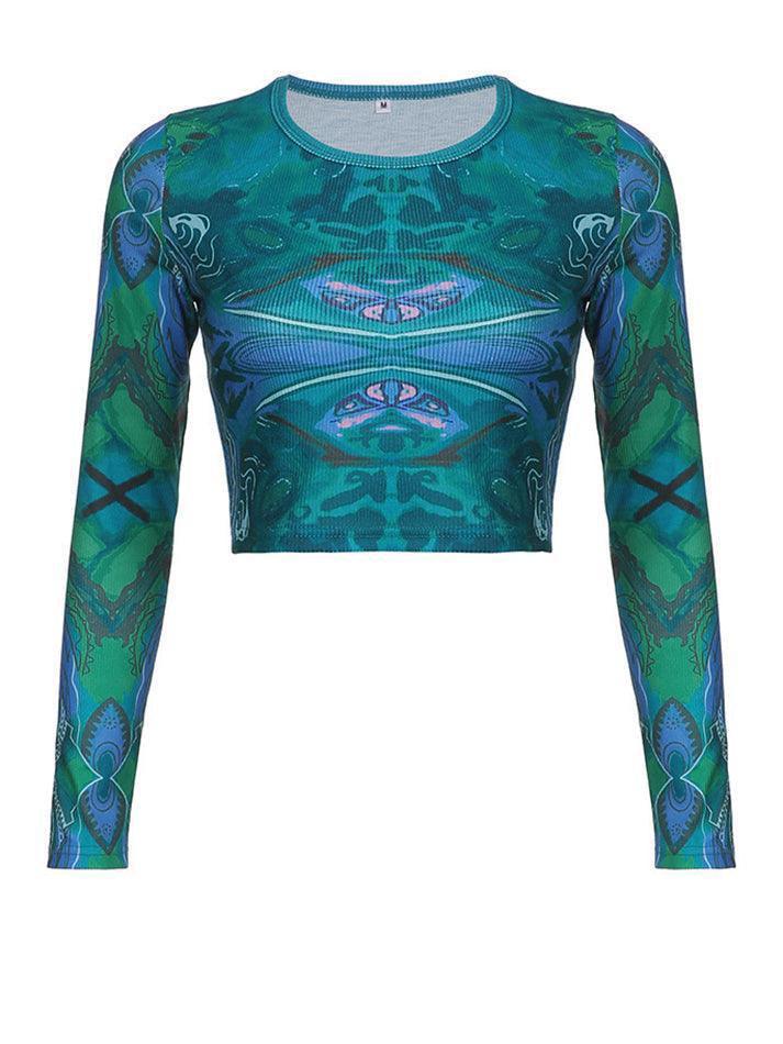 Long Sleeve Printed Crop Top - AnotherChill