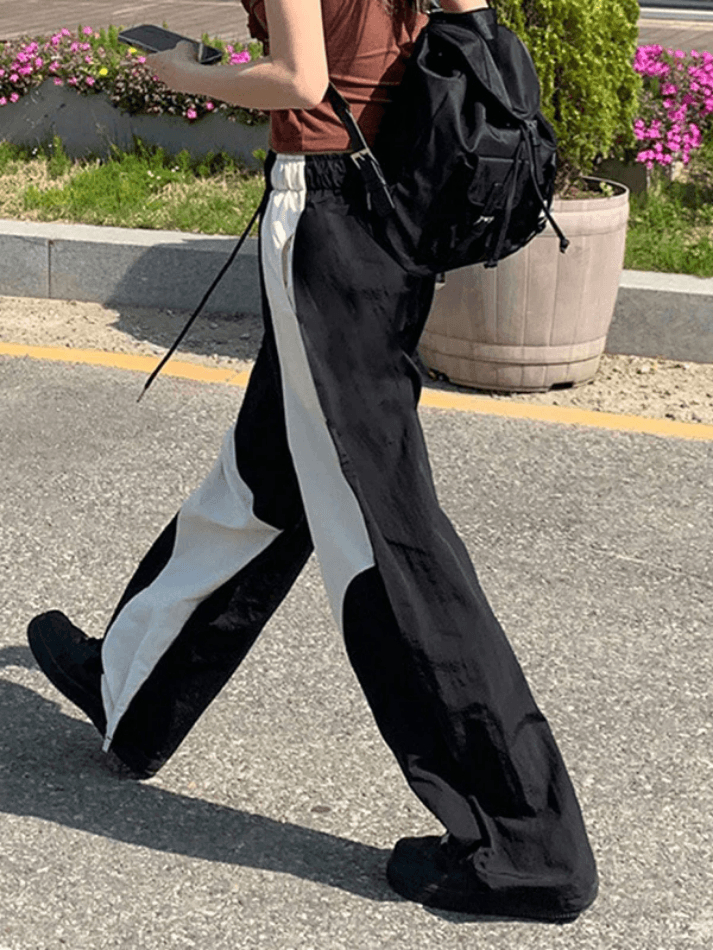 Loose Contrast Color Wide Leg Pants - AnotherChill