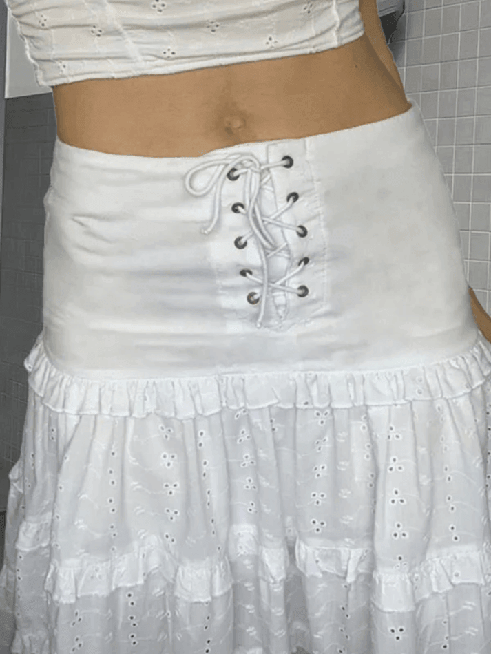 Low Waist Lace Up Cutout Midi Skirt - AnotherChill