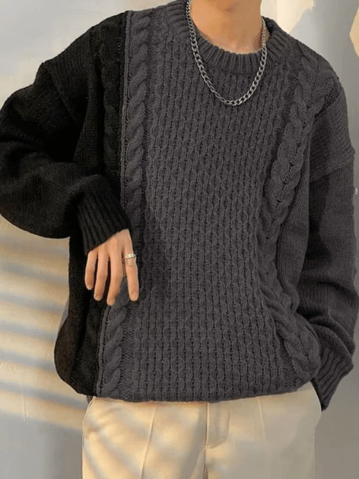 Men's Color Block Cable Knit Sweater - AnotherChill