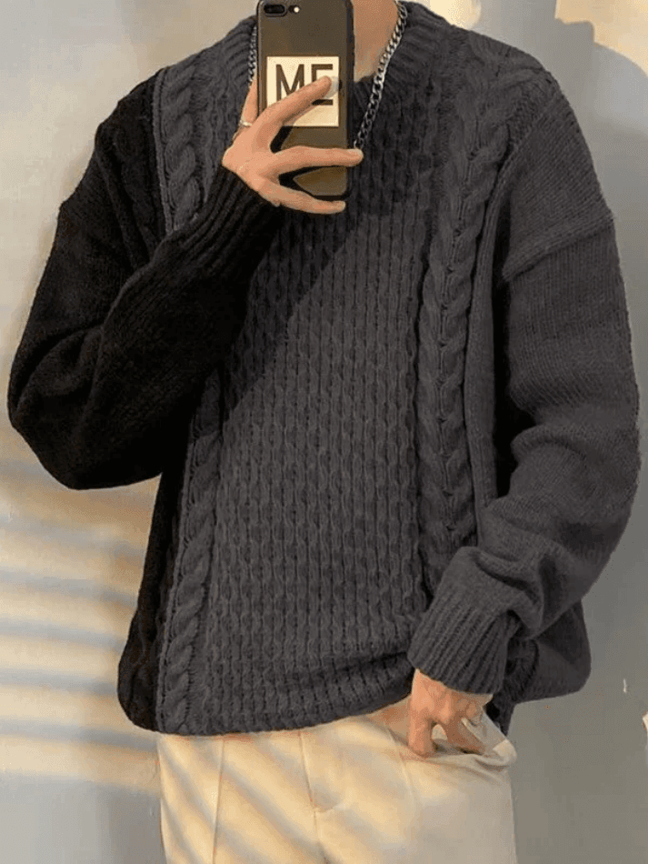 Men's Color Block Cable Knit Sweater - AnotherChill