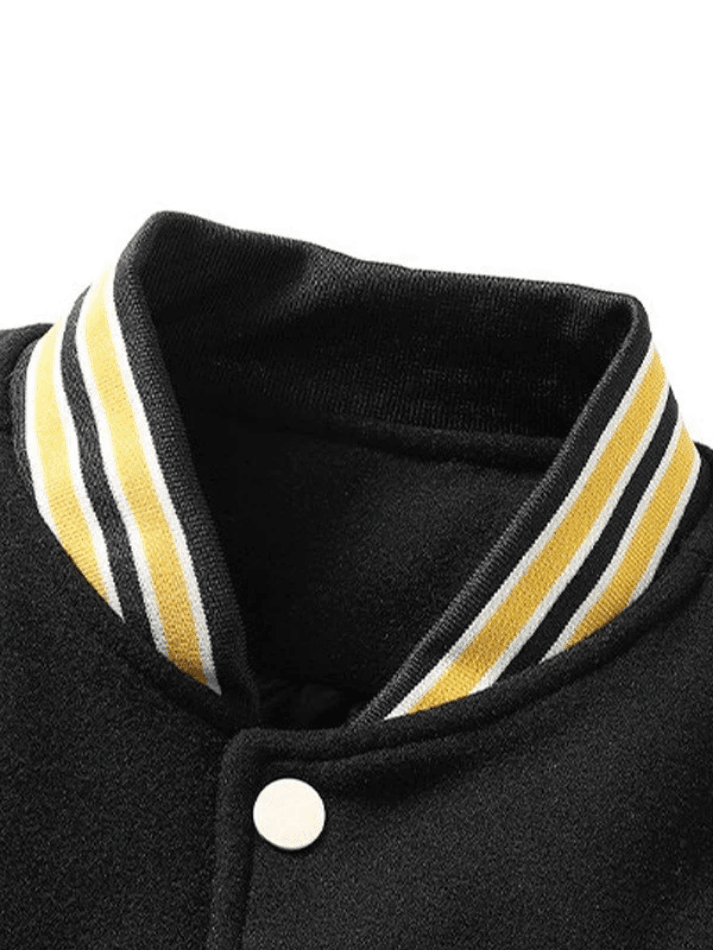 Men's Embroidery Button-Up Varsity Jacket - AnotherChill