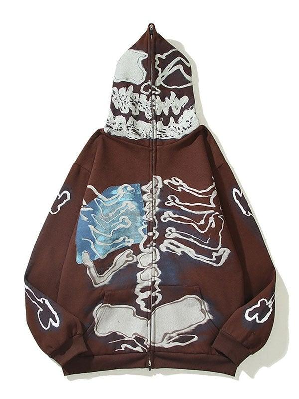 Men's Skull Bones Pattern Zip Hoodie - AnotherChill