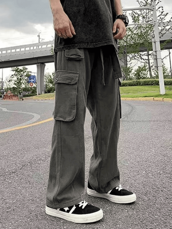 Men's Strap Detail Pocket Loose Cargo Pants - AnotherChill