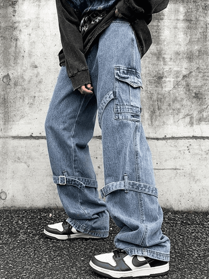 Men's Strap Detail Vintage Cargo Jeans - AnotherChill