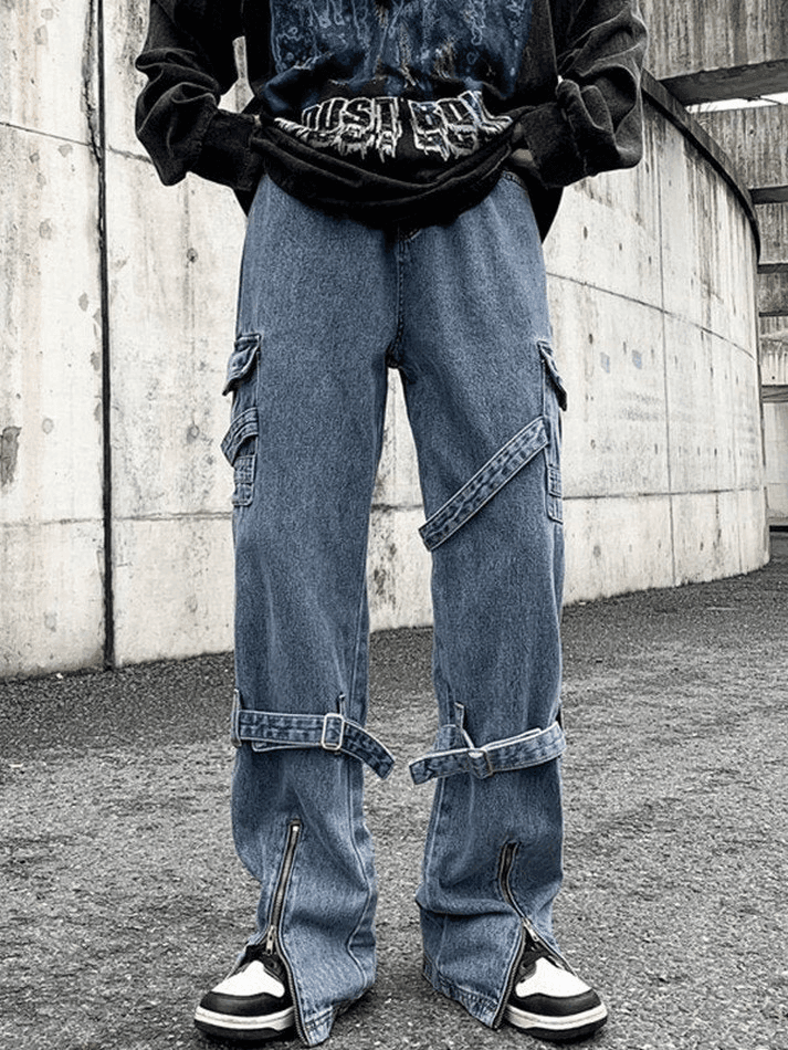 Men's Strap Detail Vintage Cargo Jeans - AnotherChill