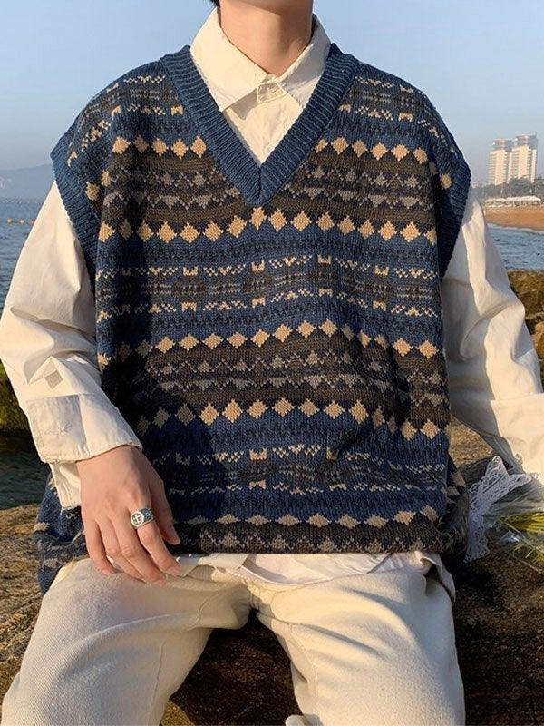 Men's Vintage Jacquard Sweater Vest - AnotherChill