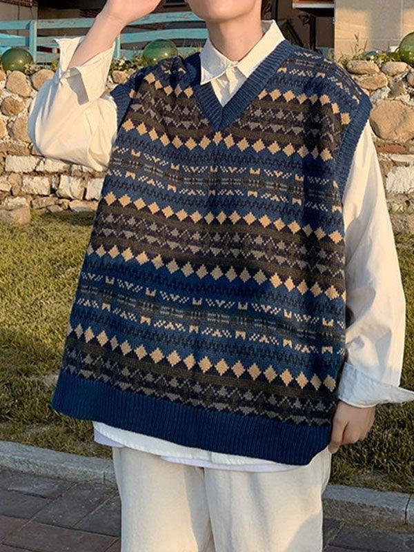 Men's Vintage Jacquard Sweater Vest - AnotherChill