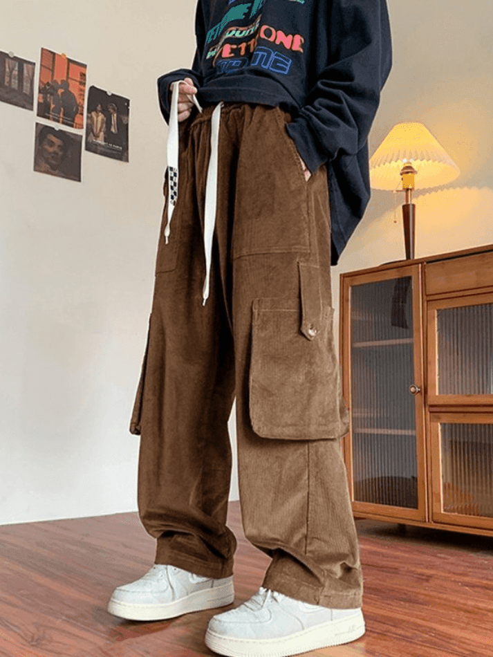 Men's Vintage Straight Leg Corduroy Cargo Pants - AnotherChill