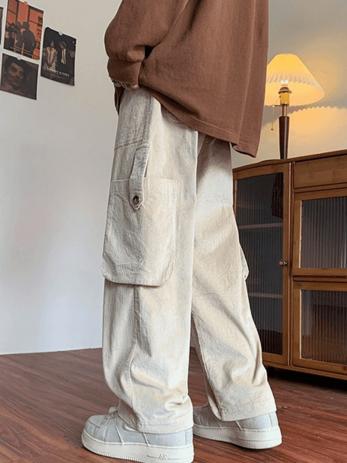 2023 Men's Vintage Straight Leg Corduroy Cargo Pants Beige XL in Pants ...