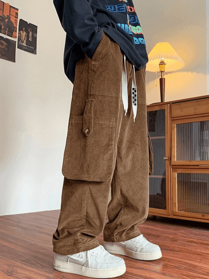 Men's Vintage Straight Leg Corduroy Cargo Pants - AnotherChill