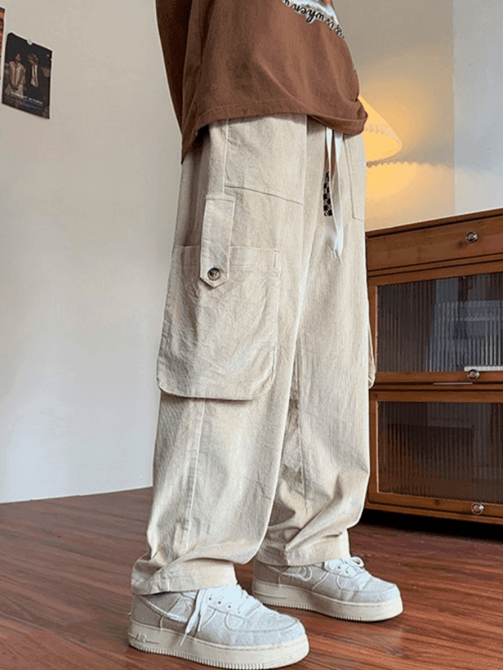 Men's Vintage Straight Leg Corduroy Cargo Pants - AnotherChill