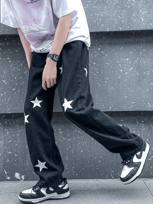 Men's Washed Star Graphic Loose Jeans - AnotherChill