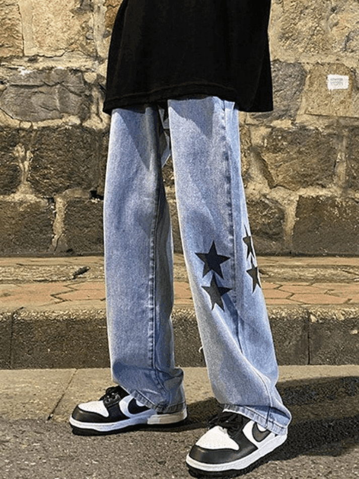 Men's Washed Vintage Star Straight Leg Jeans - AnotherChill