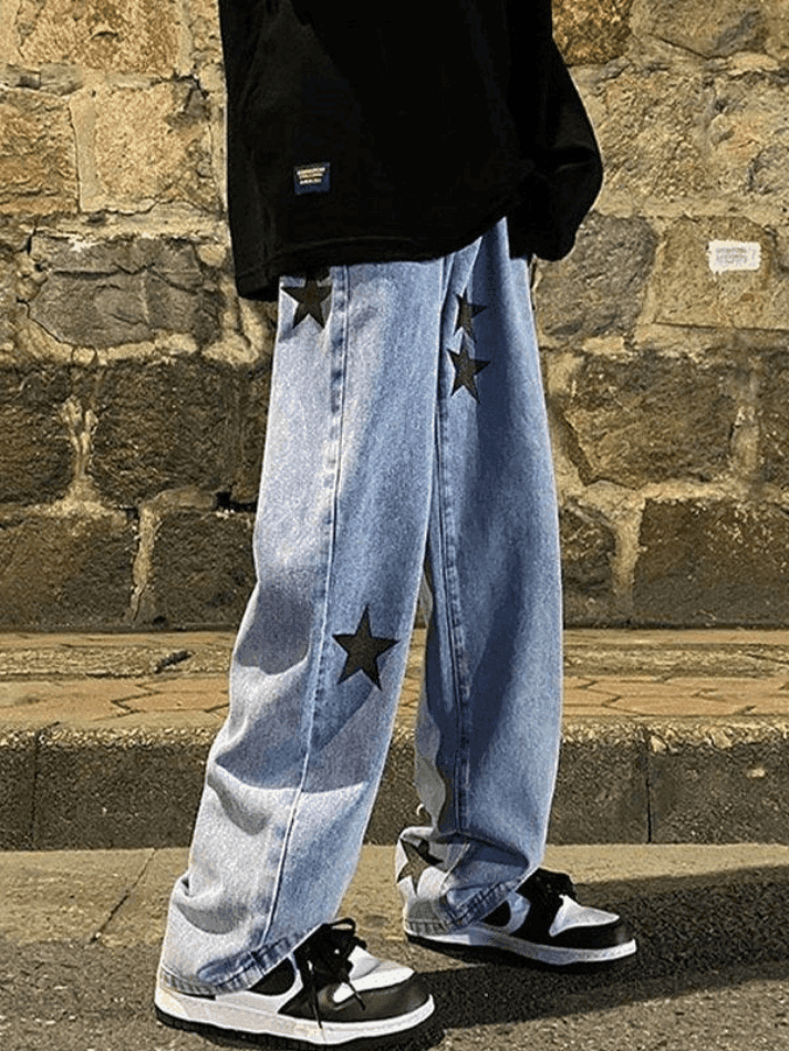 Men's Washed Vintage Star Straight Leg Jeans - AnotherChill