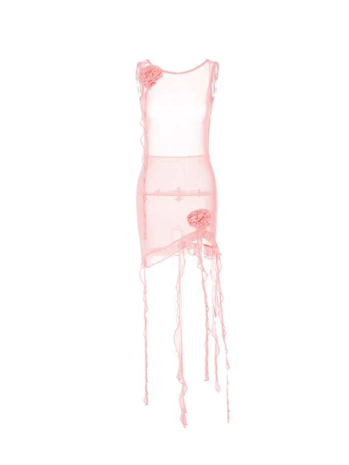 Mesh Backless Wooden Ear Trim Dress - AnotherChill