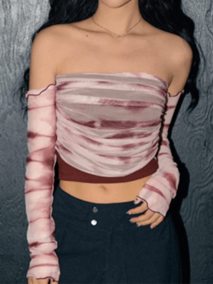 Mesh Contrast Color Fake Two Piece Long Sleeve - AnotherChill