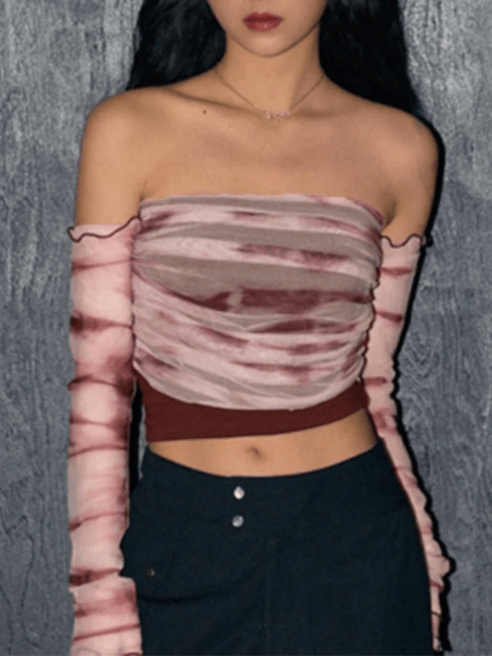 Mesh Contrast Color Fake Two Piece Long Sleeve - AnotherChill