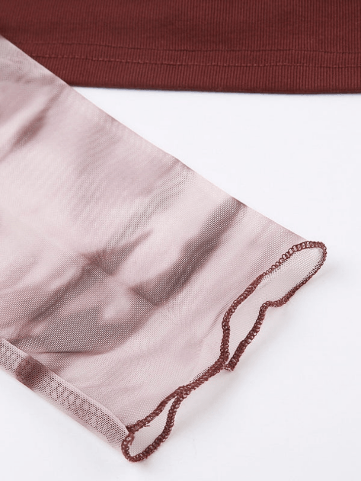 Mesh Contrast Color Fake Two Piece Long Sleeve - AnotherChill
