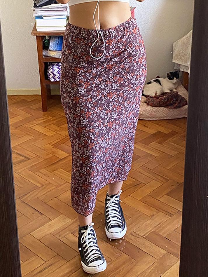 Mesh Ditsy Floral Midi Skirt - AnotherChill