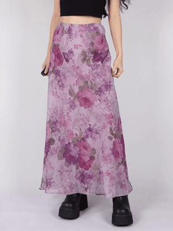 Mesh Floral Print Maxi Skirt - AnotherChill