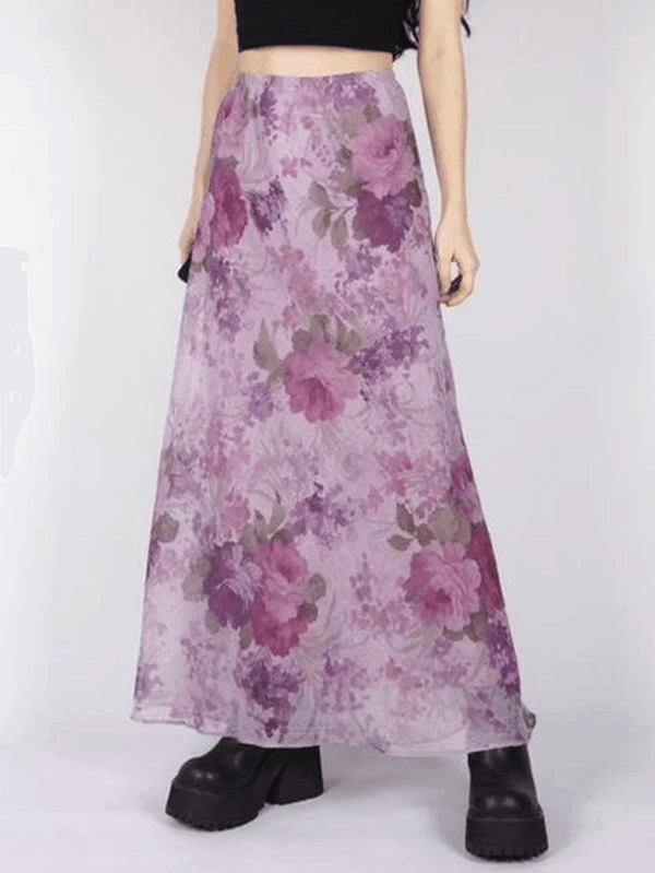 Mesh Floral Print Maxi Skirt - AnotherChill