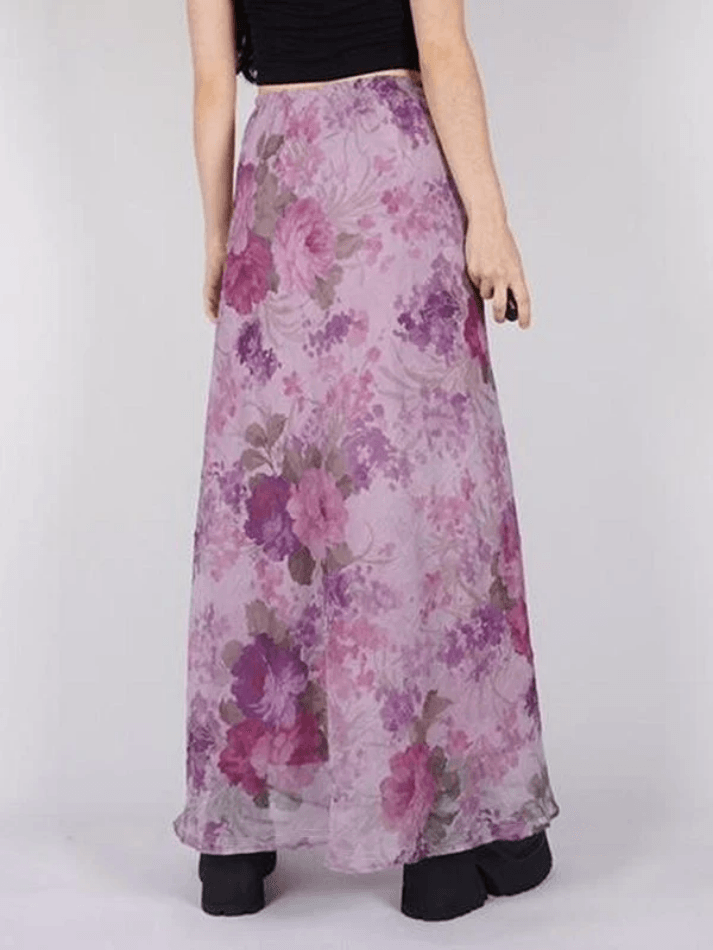 Mesh Floral Print Maxi Skirt - AnotherChill