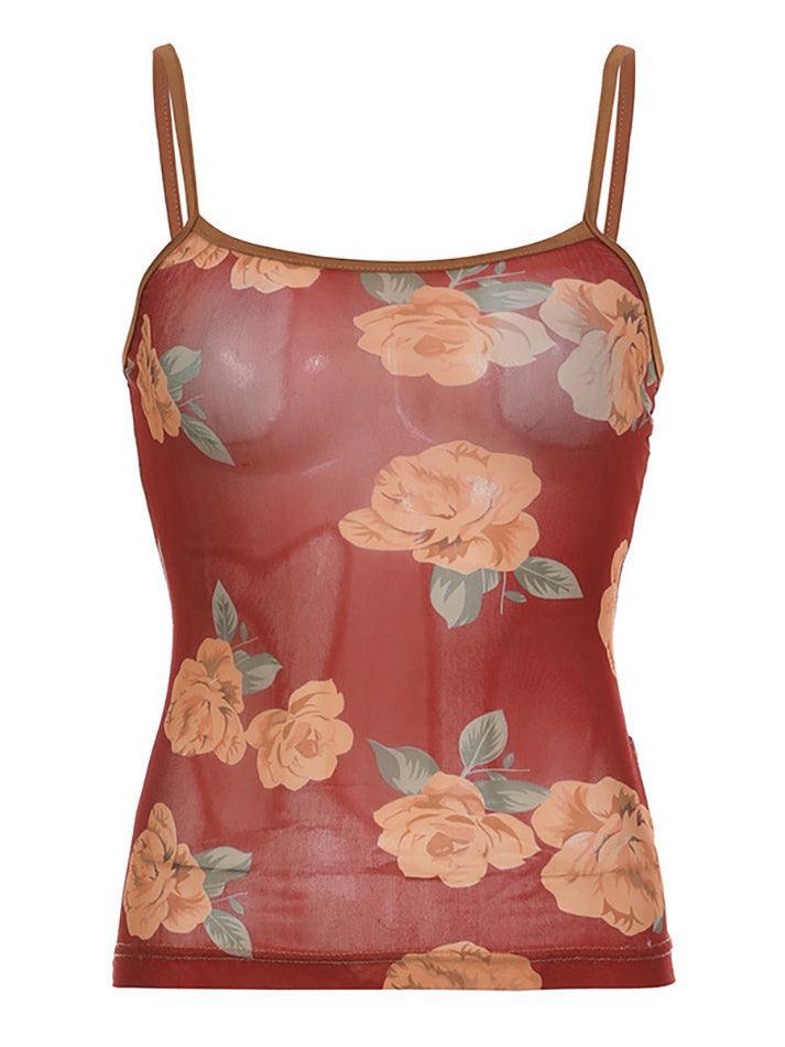Mesh Floral Vintage Crop Cami Top - AnotherChill