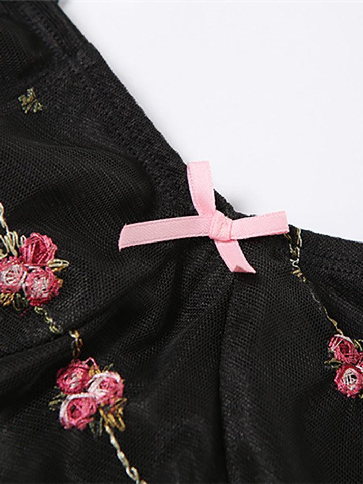Mesh Paneled Floral Mini Dress - AnotherChill