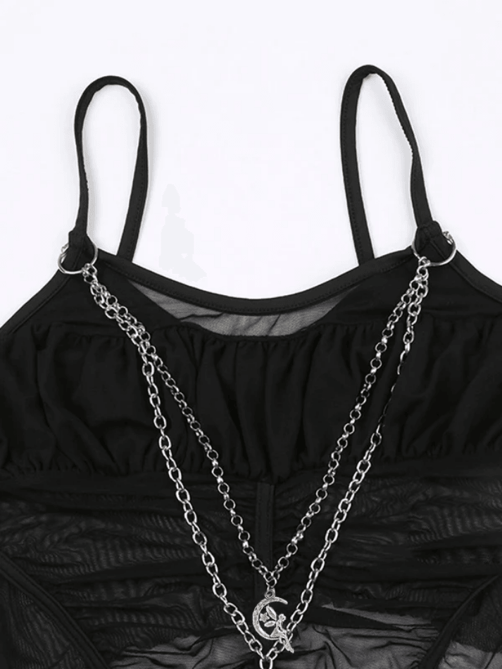 Mesh Patchwork Pleated Chain Cami Top - AnotherChill