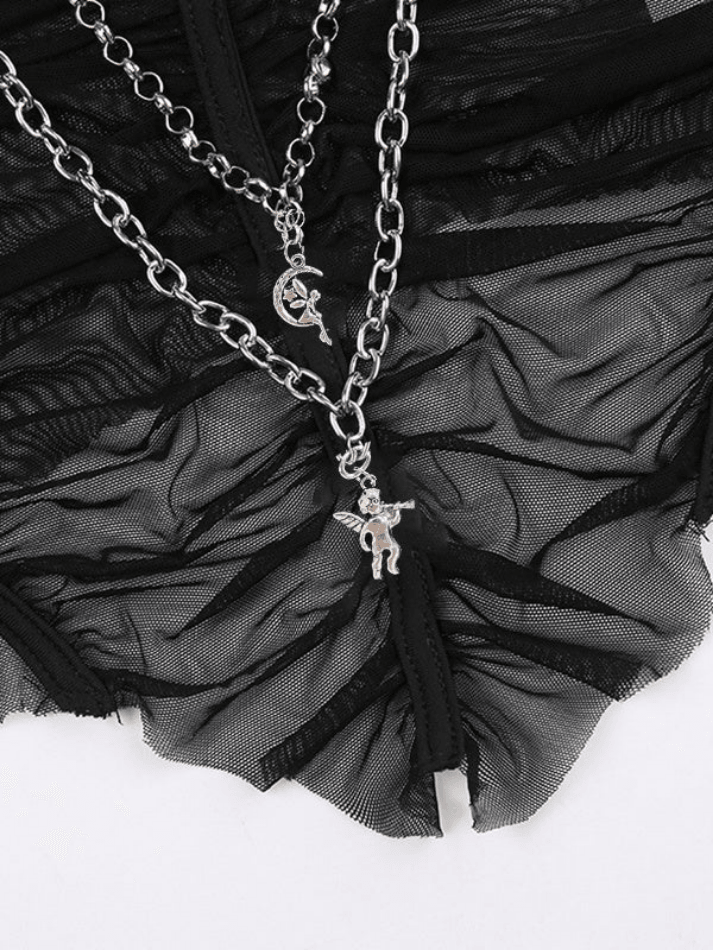 Mesh Patchwork Pleated Chain Cami Top - AnotherChill