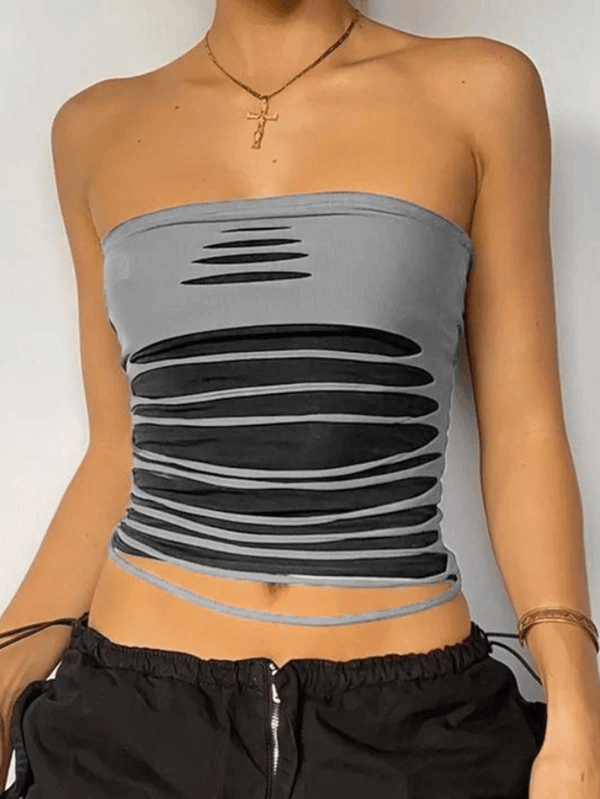 Mesh Perspective Fake Two Pieces Bandeau Top - AnotherChill