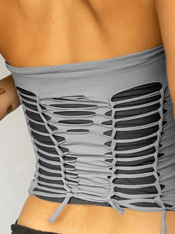 Mesh Perspective Fake Two Pieces Bandeau Top - AnotherChill