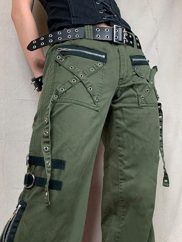 Metal Decor Zipper Cargo Jeans - AnotherChill