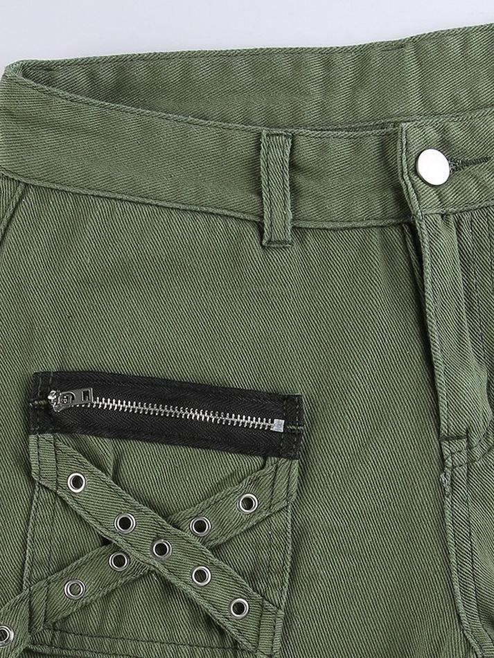 Metal Decor Zipper Cargo Jeans - AnotherChill