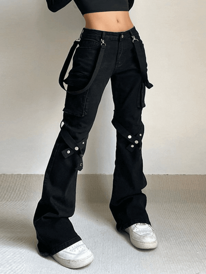 Metal Leg Loop Pocket Straight Cargo Jeans – AnotherChill