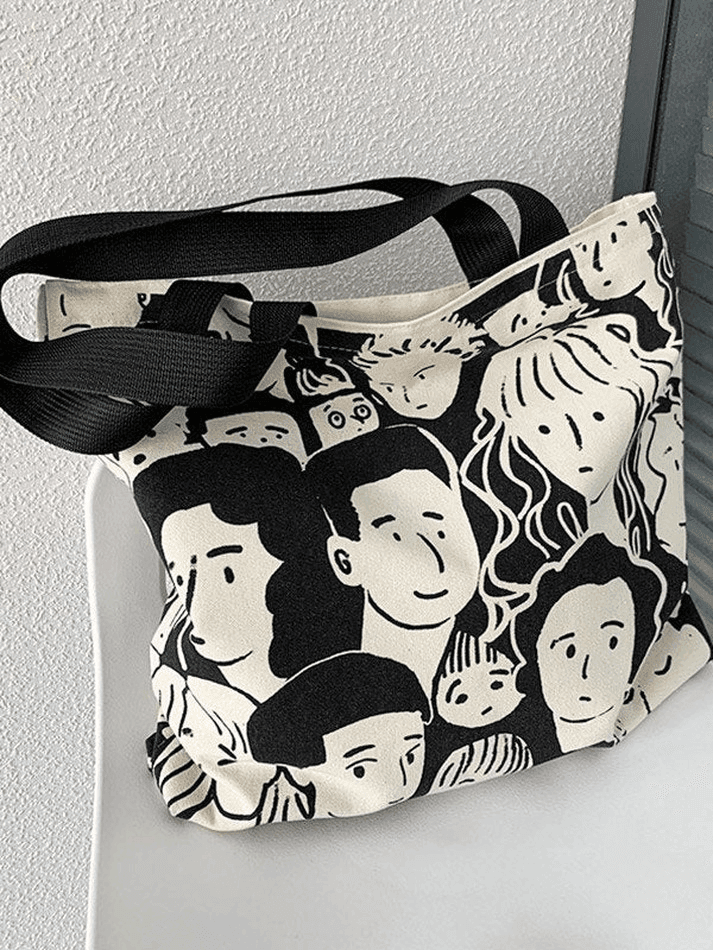 Monochrome Face Graphic Canvas Shopper Bag - AnotherChill