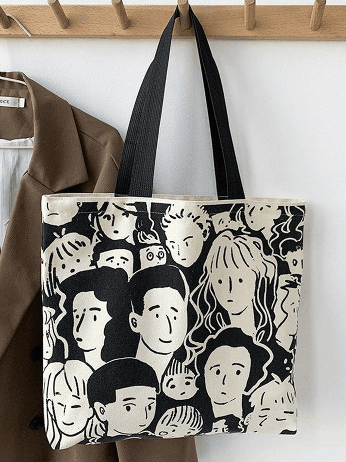 Monochrome Face Graphic Canvas Shopper Bag - AnotherChill