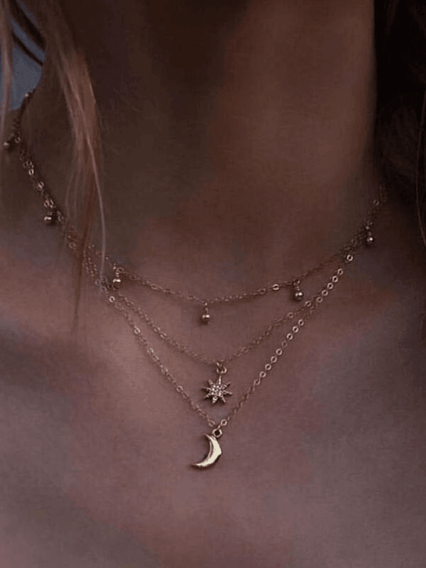 Multi-Layered Rhinestone Star Moon Decor Necklace - AnotherChill