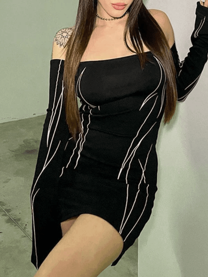 Off Shoulder Black Long Sleeve Mini Dress AnotherChill Off Shoulder Black Long Sleeve Mini Dress AnotherChill