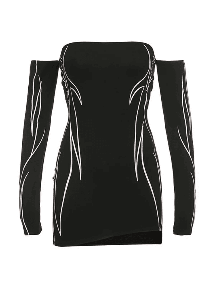 Off Shoulder Black Long Sleeve Mini Dress AnotherChill Off Shoulder Black Long Sleeve Mini Dress AnotherChill