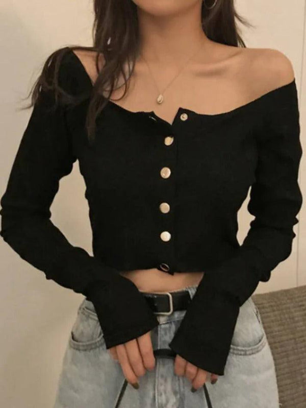 Off Shoulder Button Up Knit - AnotherChill