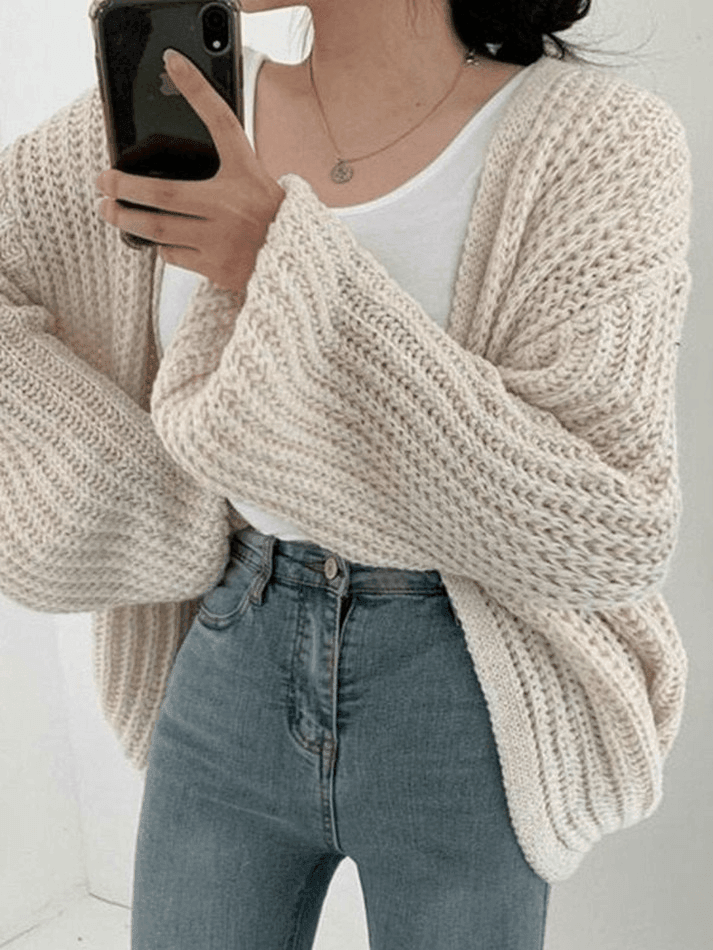 Open Front Long Sleeve Knit Cardigan - AnotherChill