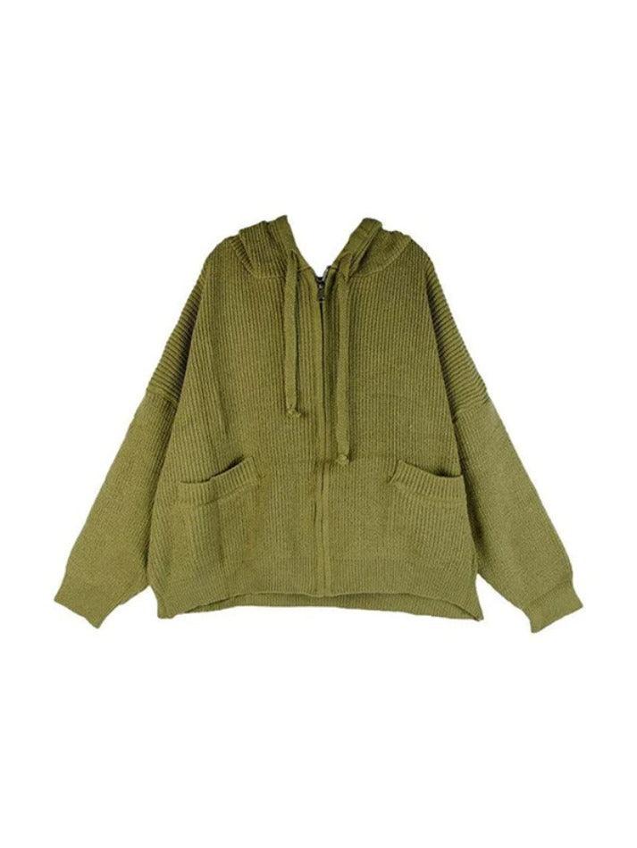 Oversize Zip Up Hooded Knit Cardigan - AnotherChill