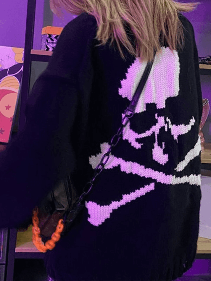 Oversized Distressed Skull Sweater - AnotherChill