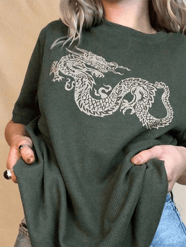 Oversized Dragon Printed Short Sleeve Tee - AnotherChill