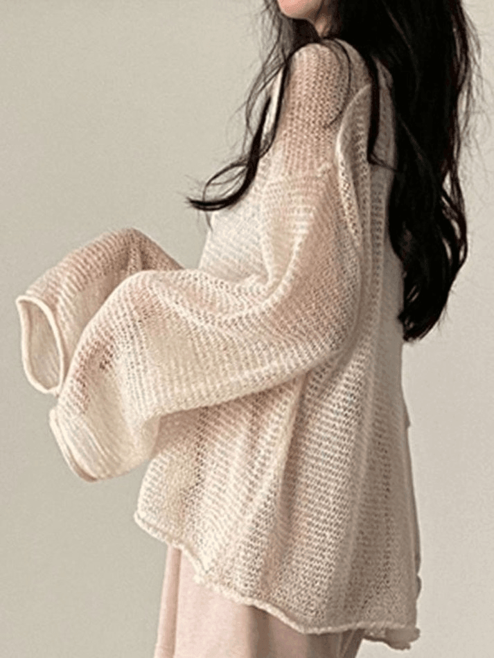 Oversized Long Sleeve Crochet Knit Top - AnotherChill