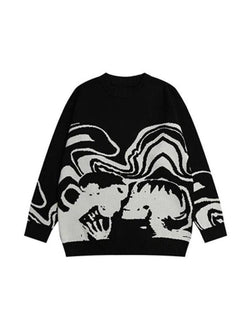 Oversized Skull Jacquard Pullover Sweater - AnotherChill